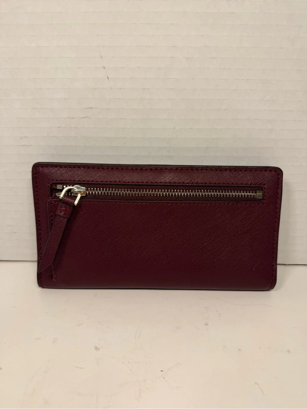 Kate Spade Cameron Large Slim Bifold Wallet in Burgundy Saffiano Leather